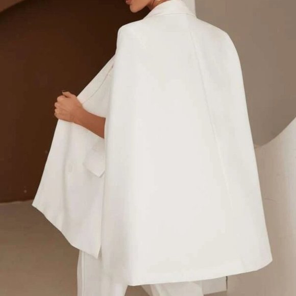 Classy Cape Cloak Sleeved Double Breasted Blazer work white - Picture 6 of 6